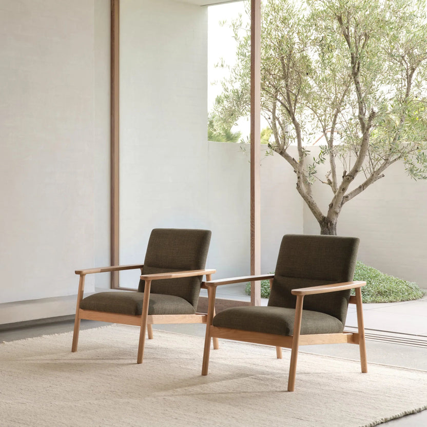 Mysa Armchair Alpine Green Fabric Solid American Oak