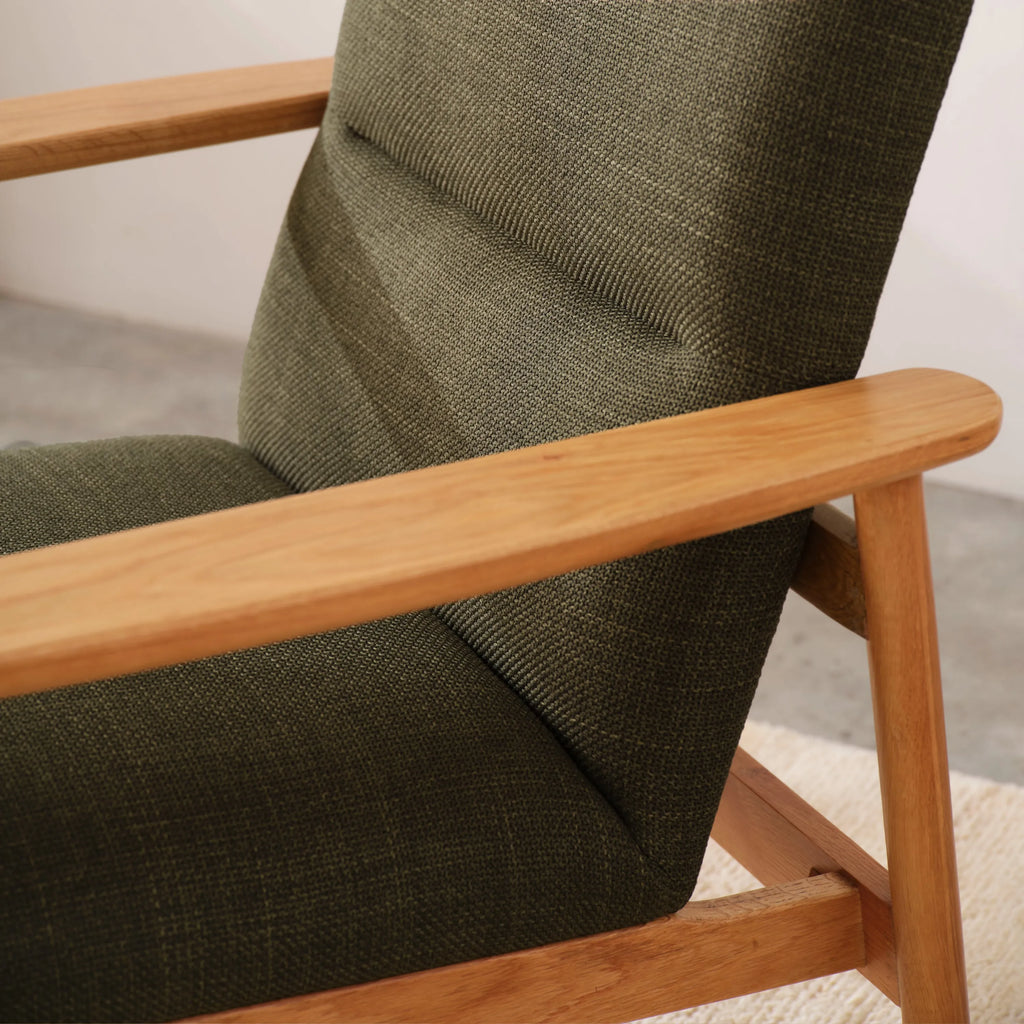 Mysa Armchair Alpine Green Fabric Solid American Oak