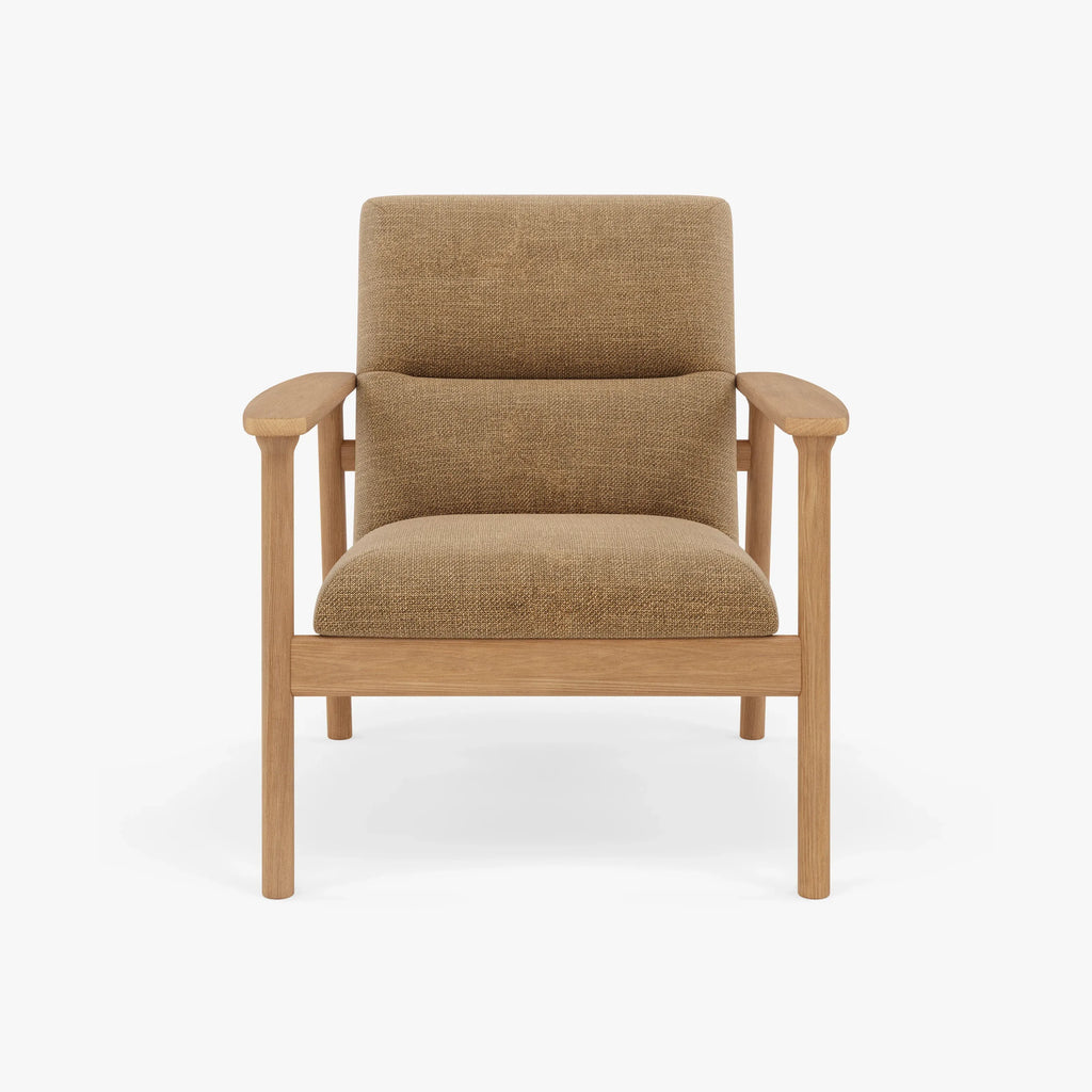 Mysa Armchair Camel Beige Fabric Solid American Oak