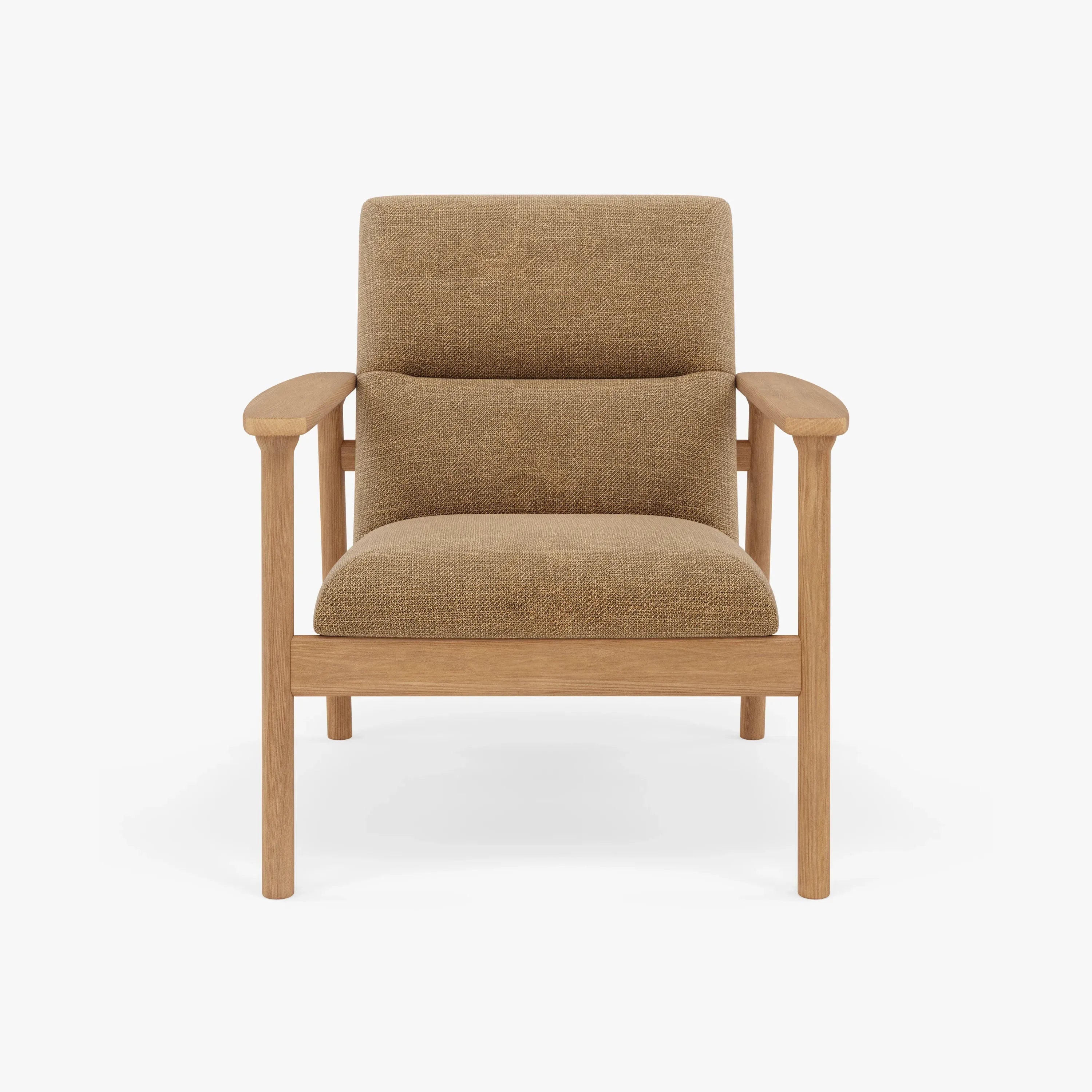 Mysa Armchair Camel Beige Fabric Solid American Oak