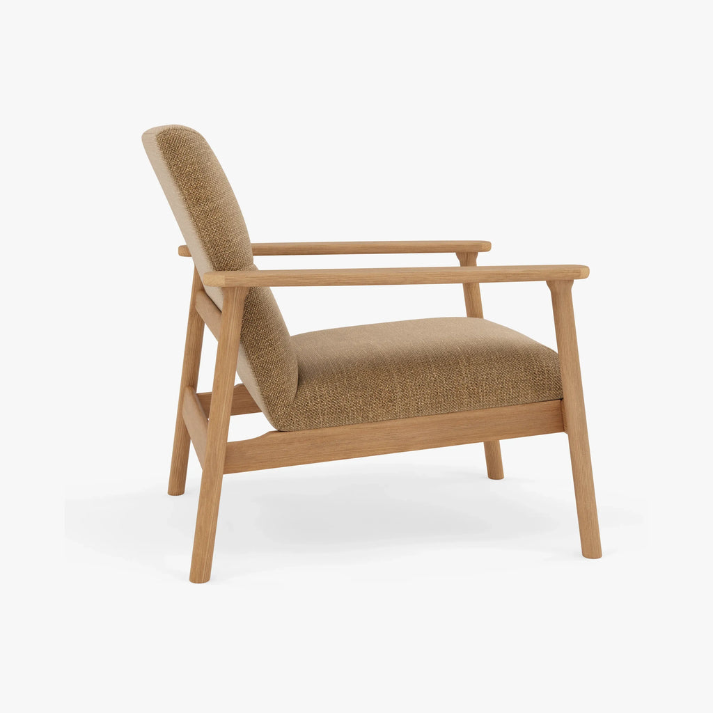 Mysa Armchair Camel Beige Fabric Solid American Oak