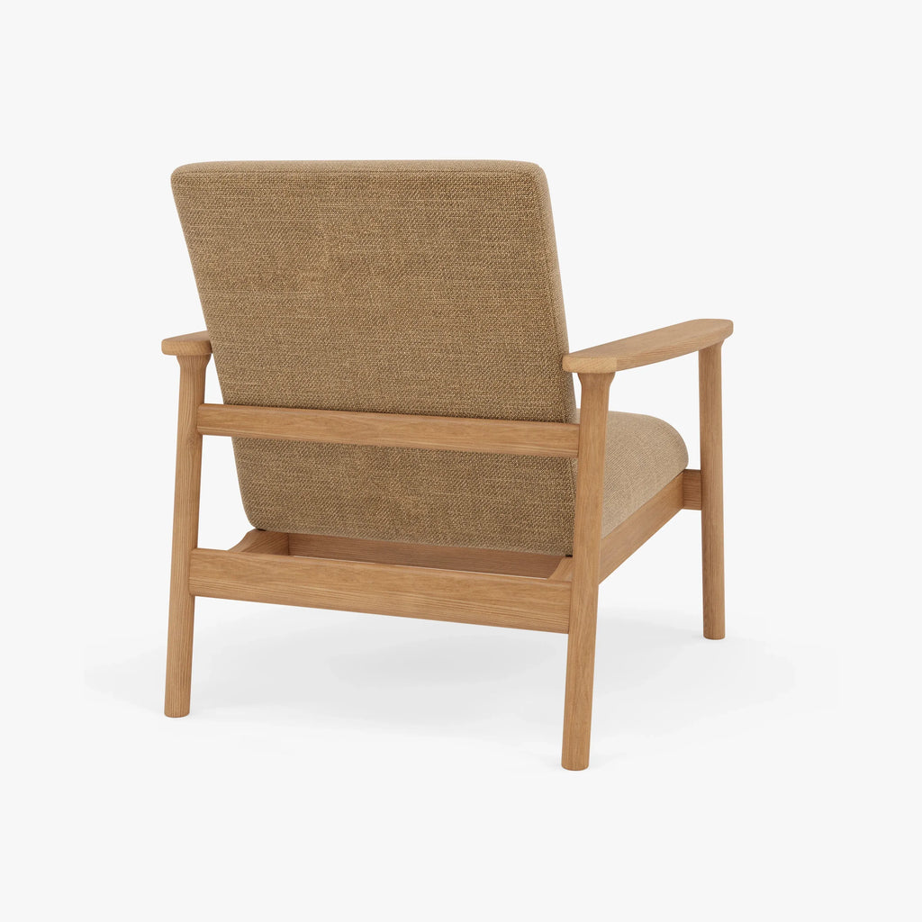 Mysa Armchair Camel Beige Fabric Solid American Oak