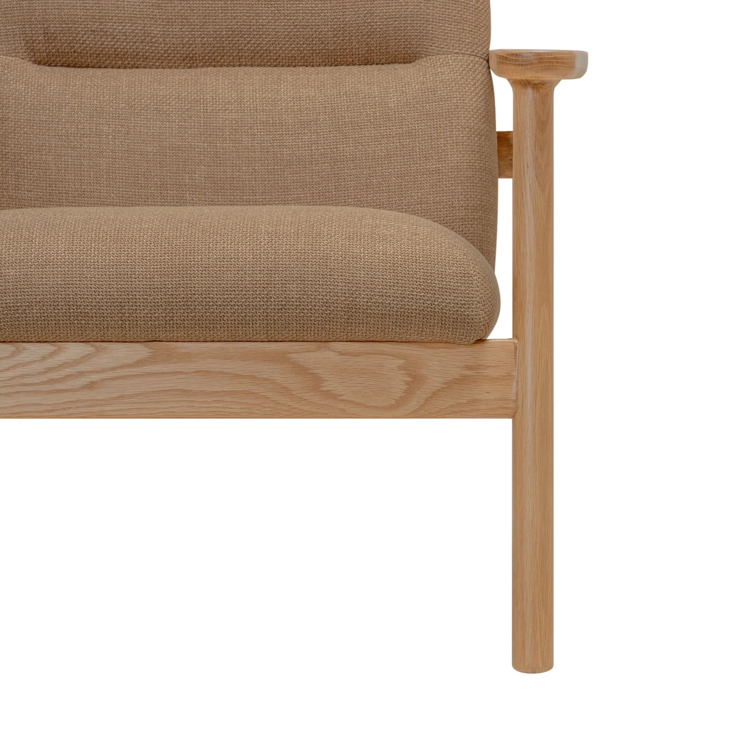 Mysa Armchair Camel Beige Fabric Solid American Oak