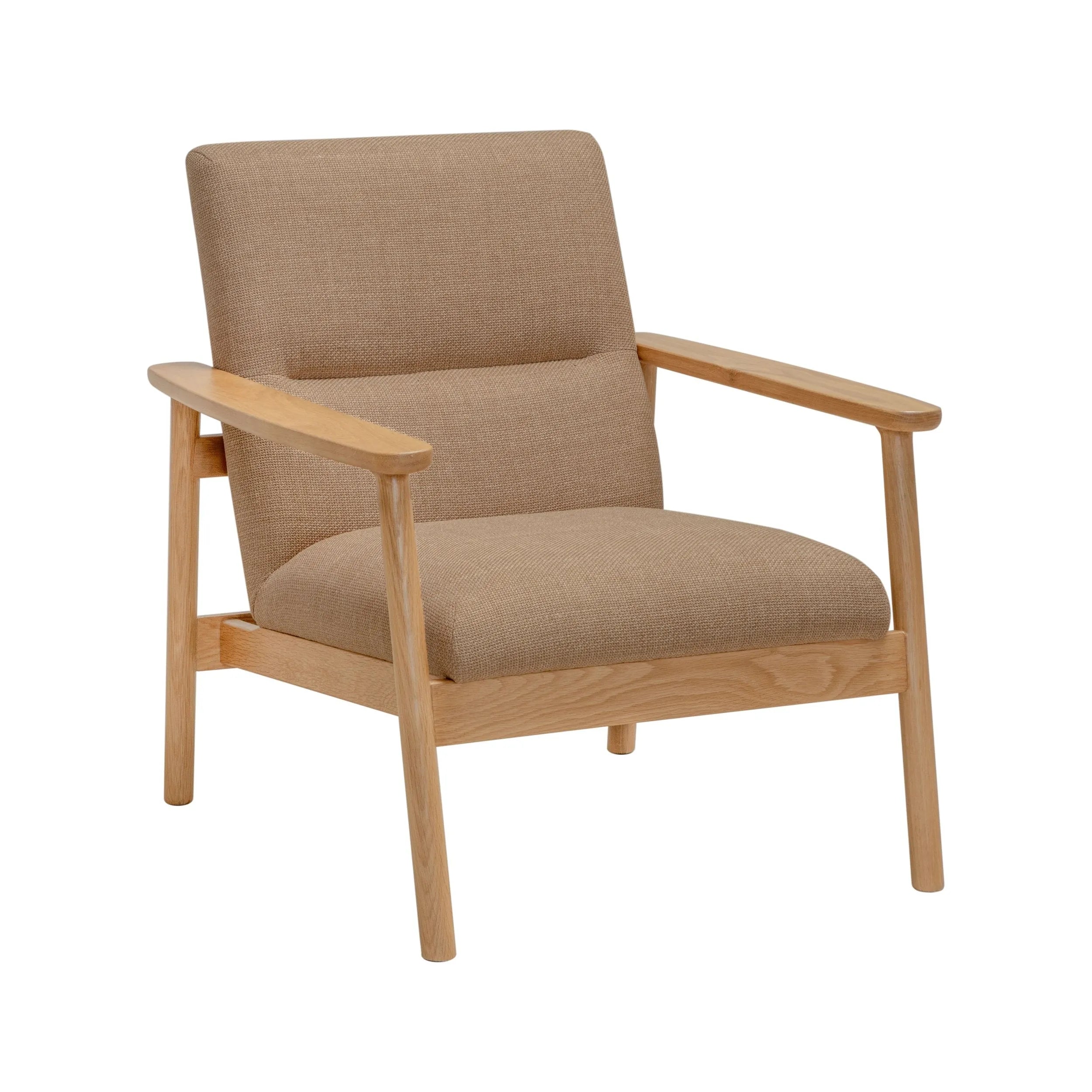 Mysa Armchair Camel Beige Fabric Solid American Oak