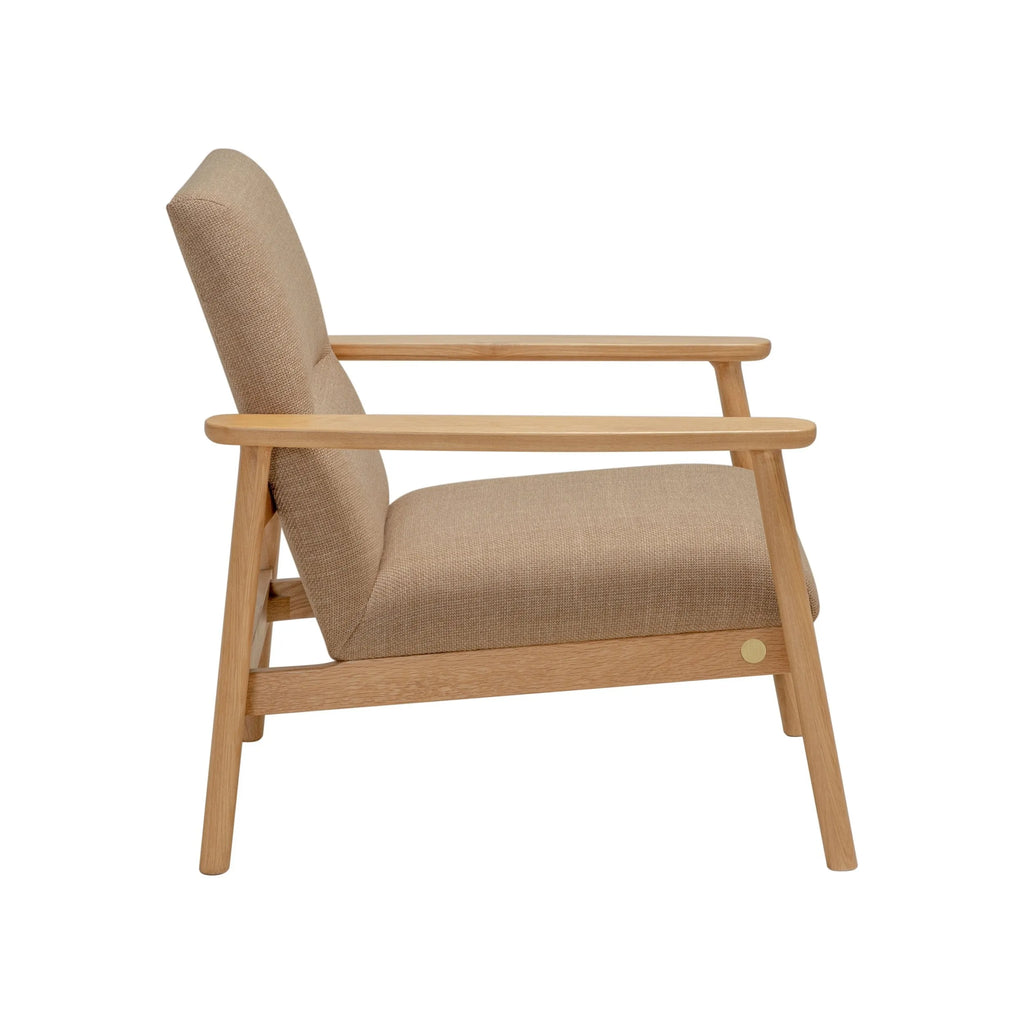 Mysa Armchair Camel Beige Fabric Solid American Oak