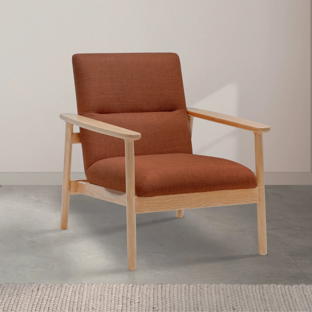 Mysa Armchair Caramel Fabric Solid American Oak