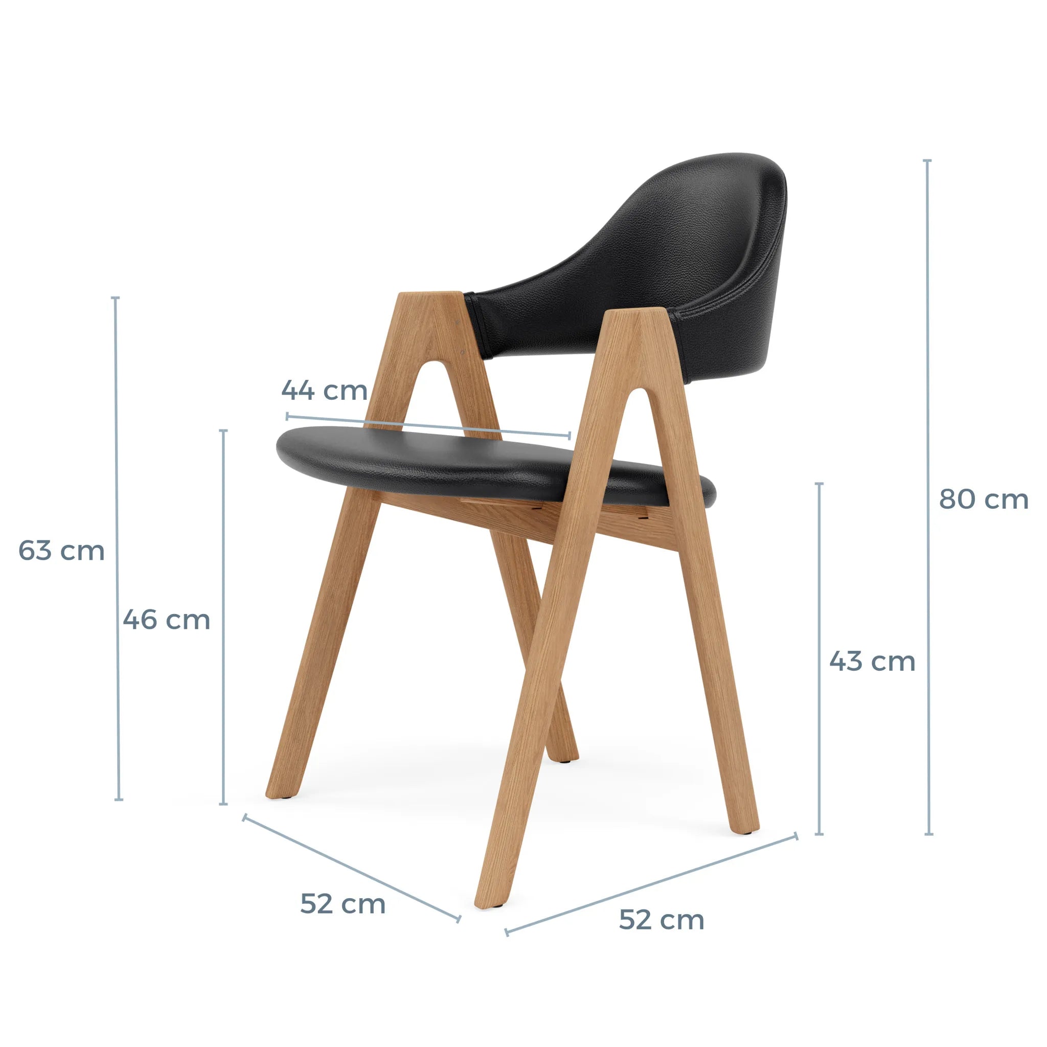 Nestor Dining Chair Black Leather Solid American Oak