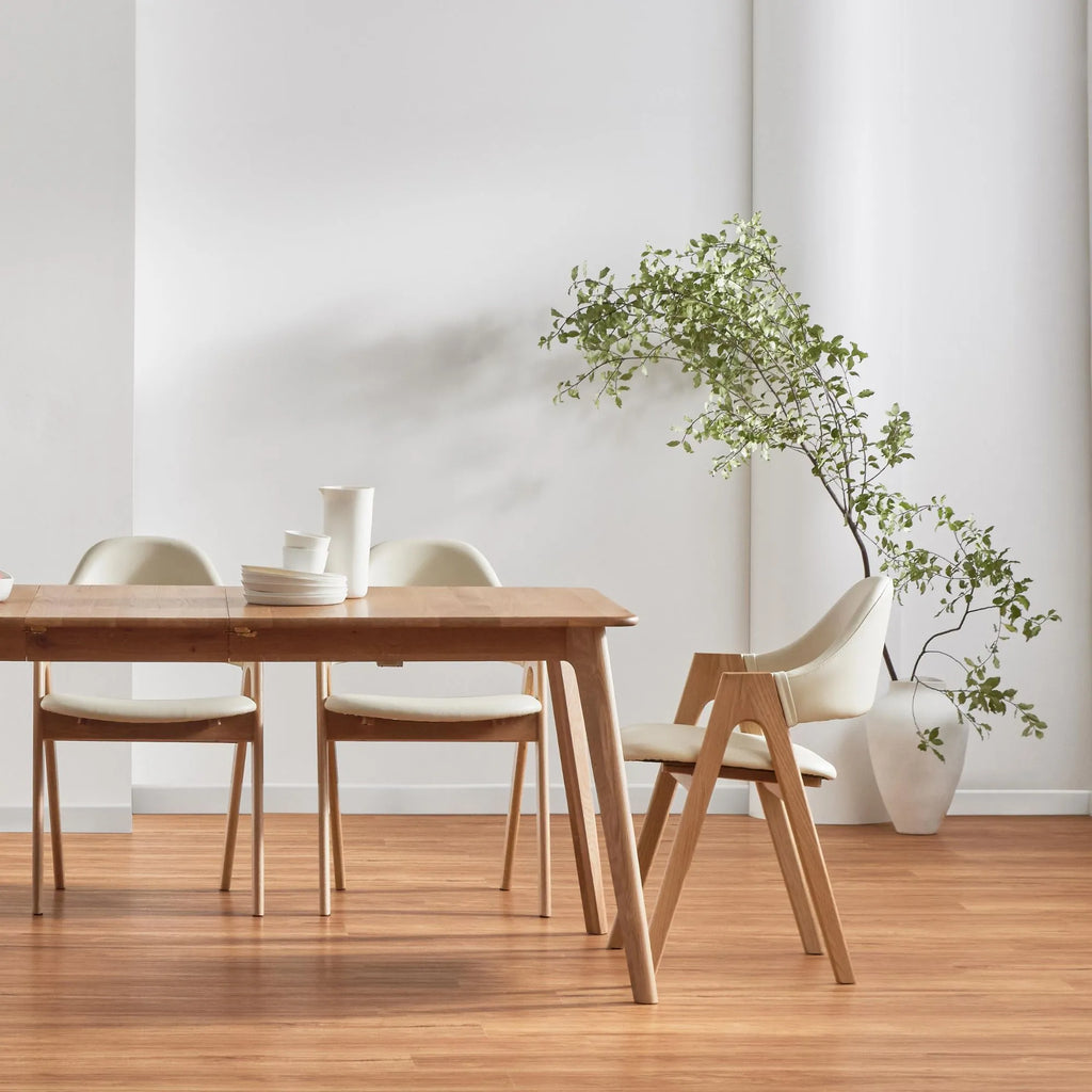 Nestor Dining Chair Cream Leather Solid American Oak