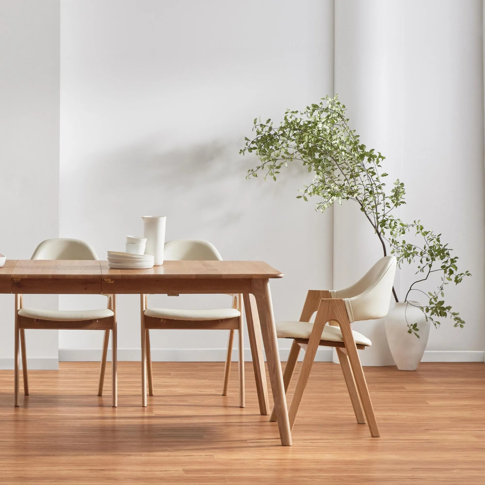 Nestor Dining Chair Cream Leather Solid American Oak