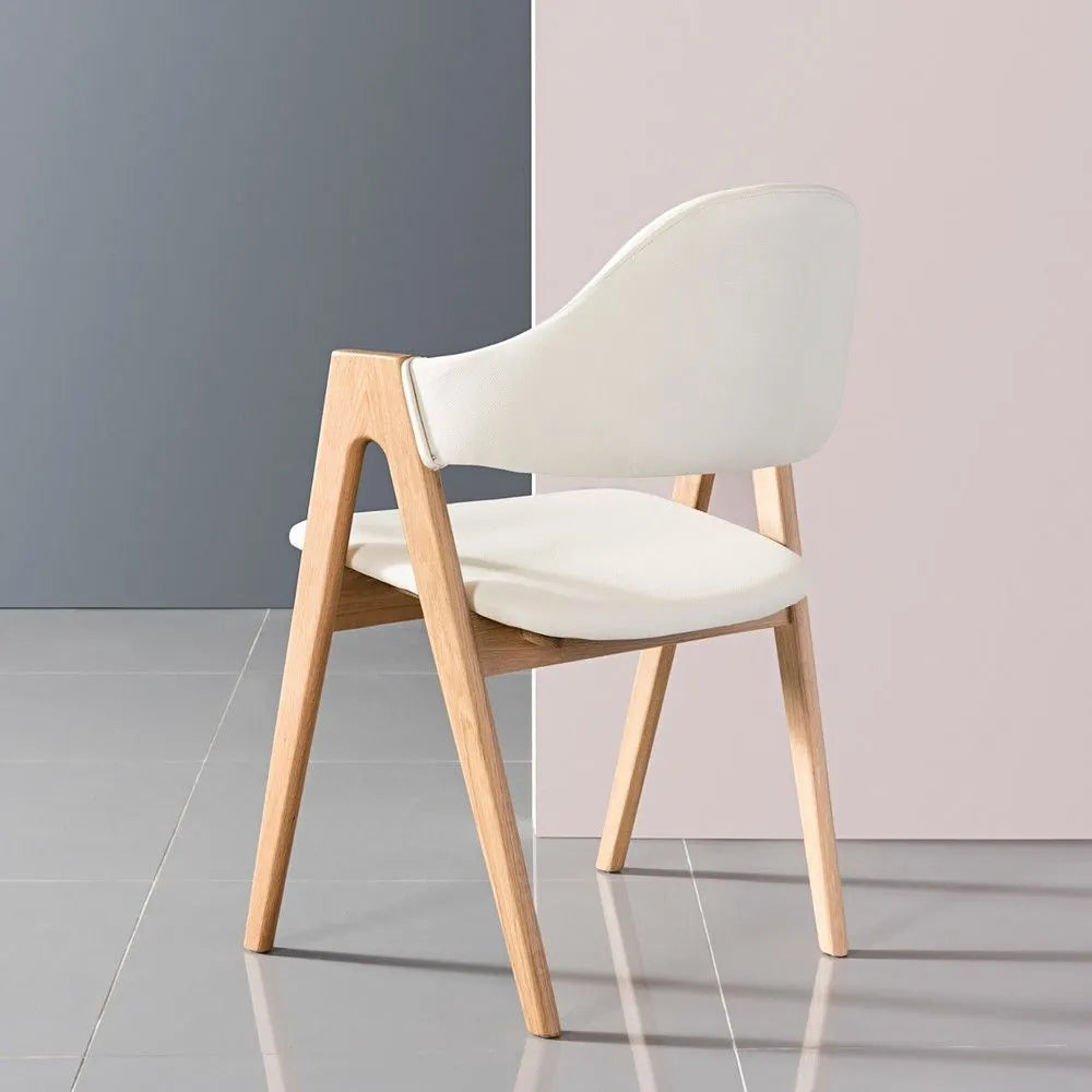 Nestor Dining Chair Cream Leather Solid American Oak