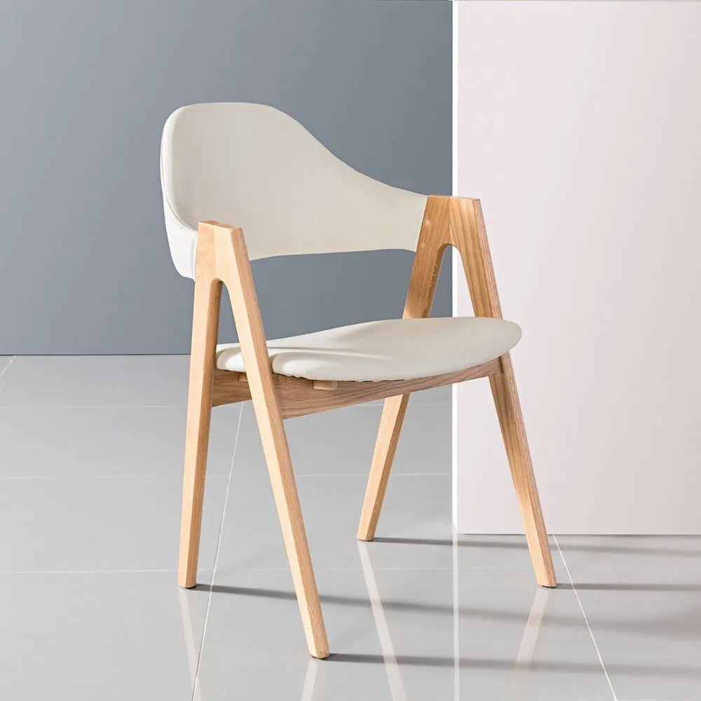 Nestor Dining Chair Cream Leather Solid American Oak
