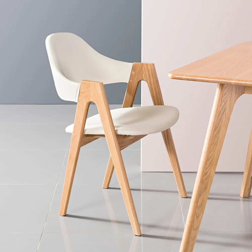 Nestor Dining Chair Cream Leather Solid American Oak