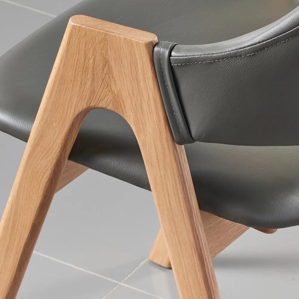 Nestor Dining Chair Grey Leather Solid American Oak