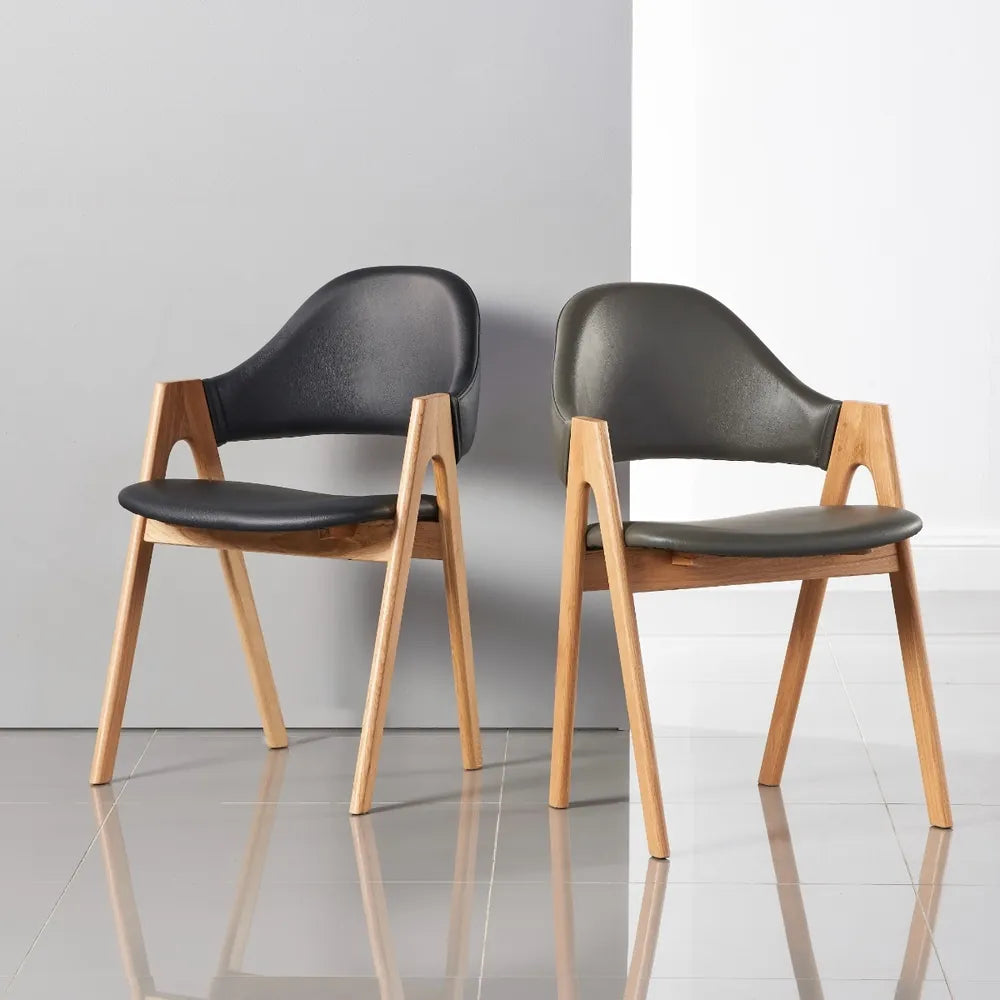 Nestor Dining Chair Grey Leather Solid American Oak