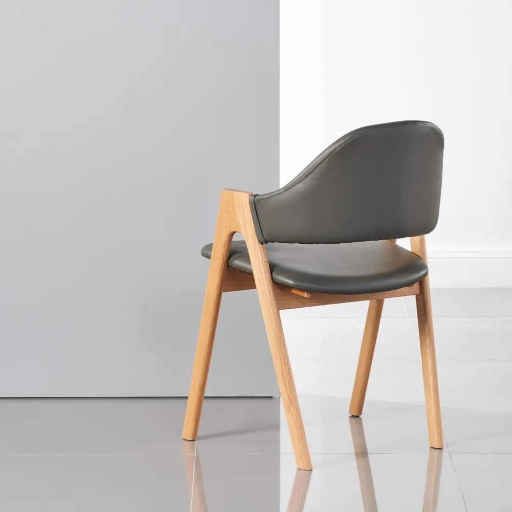 Nestor Dining Chair Grey Leather Solid American Oak