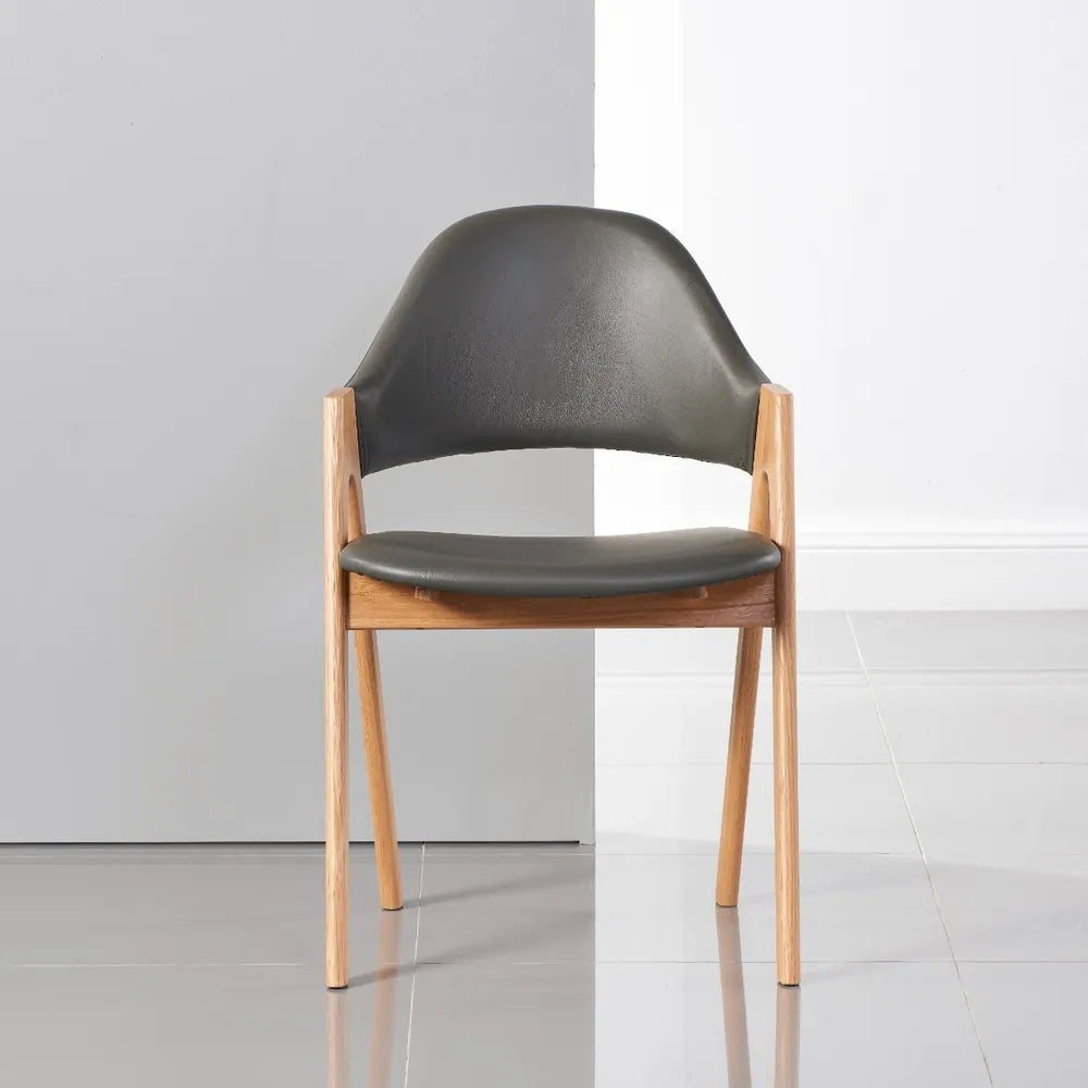 Nestor Dining Chair Grey Leather Solid American Oak