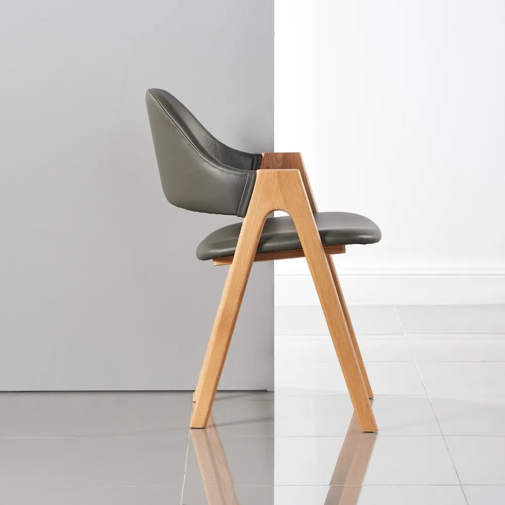 Nestor Dining Chair Grey Leather Solid American Oak