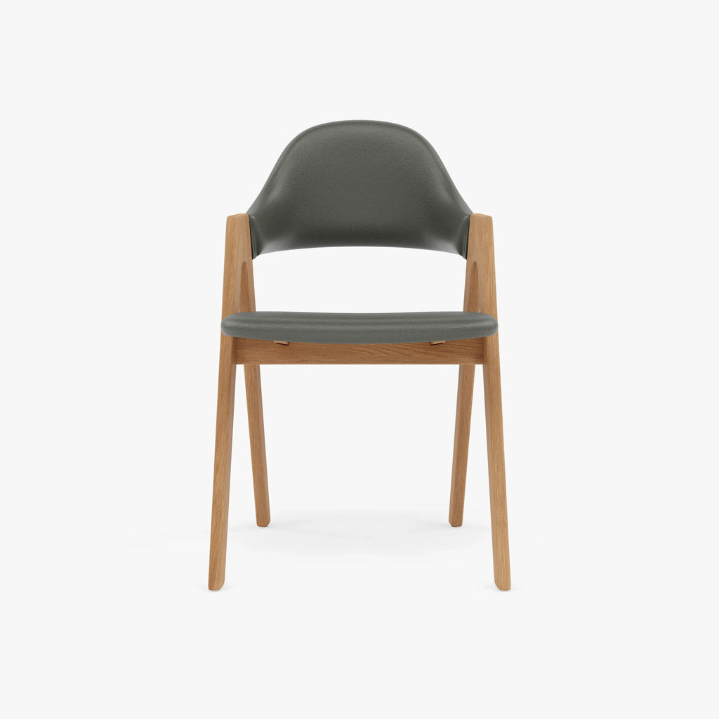 Nestor Dining Chair Grey Leather Solid American Oak