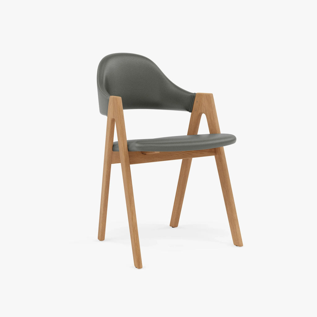 Nestor Dining Chair Grey Leather Solid American Oak