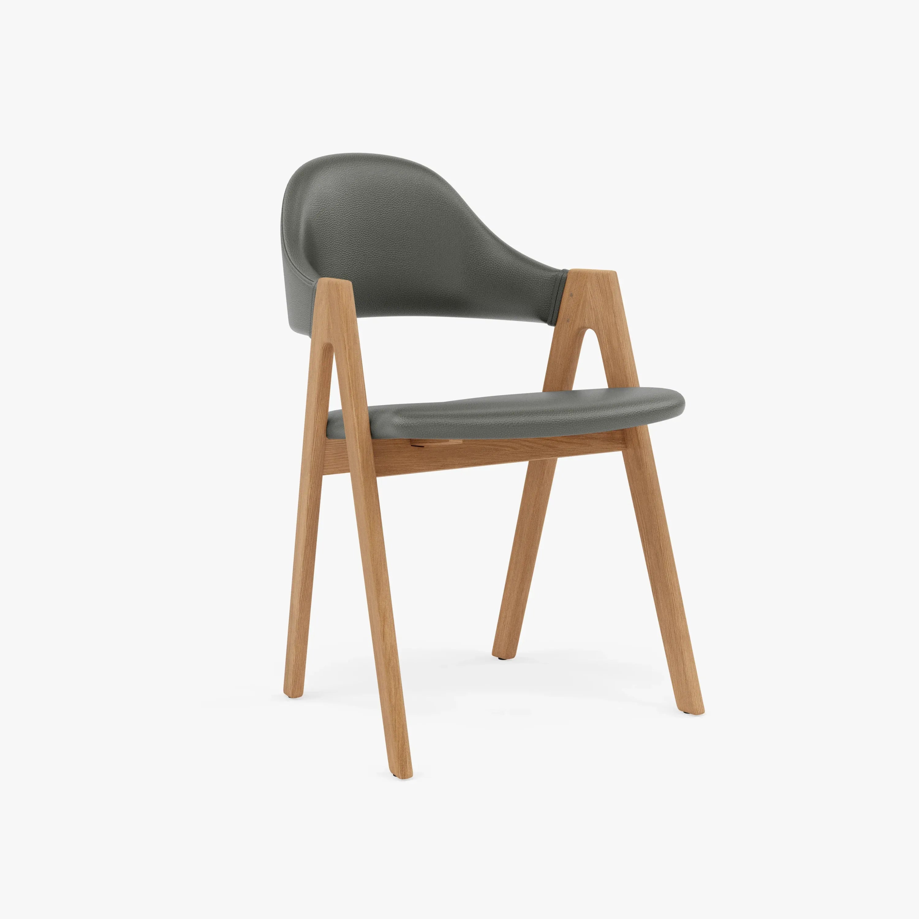 Nestor Dining Chair Grey Leather Solid American Oak