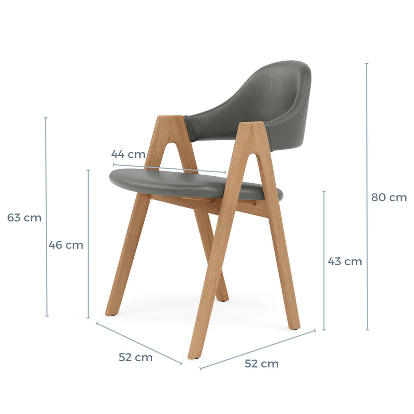Nestor Dining Chair Grey Leather Solid American Oak