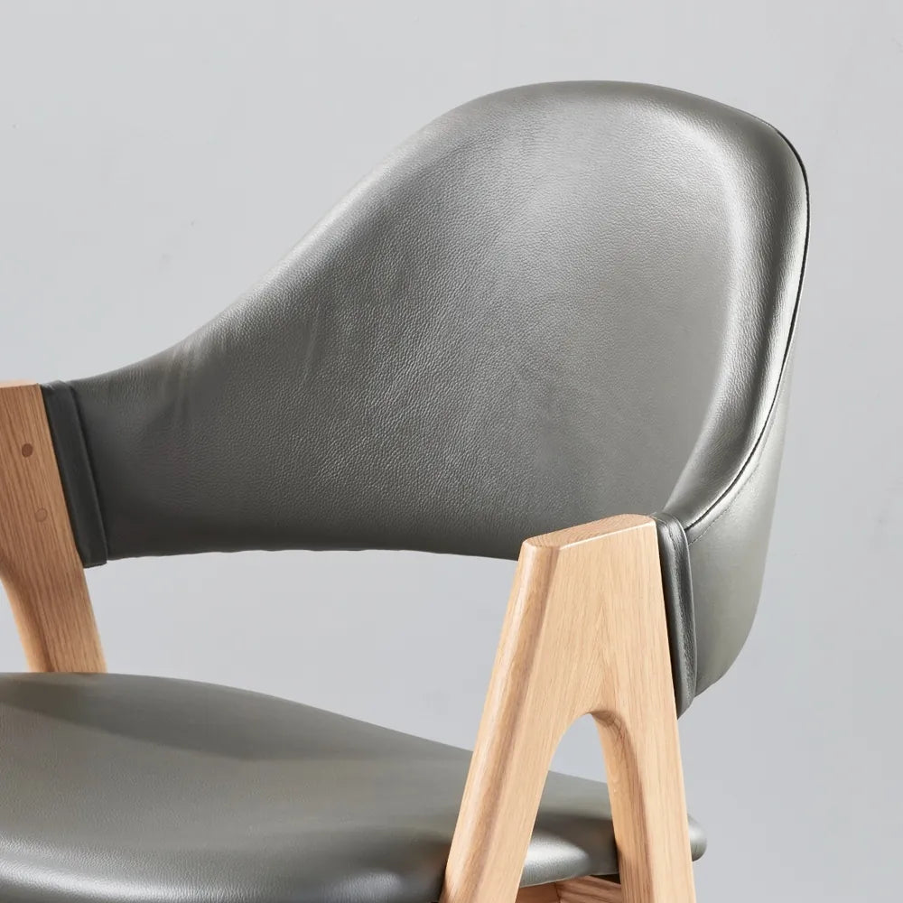 Nestor Dining Chair Grey Leather Solid American Oak