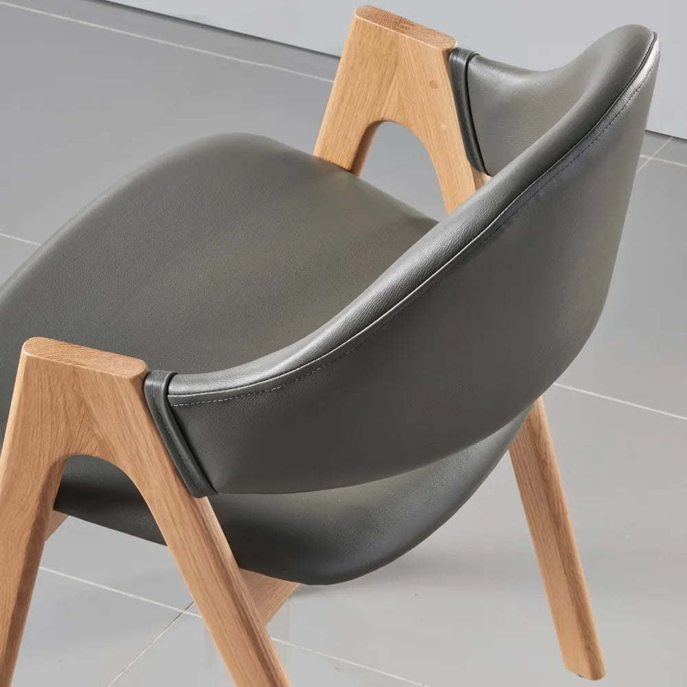 Nestor Dining Chair Grey Leather Solid American Oak