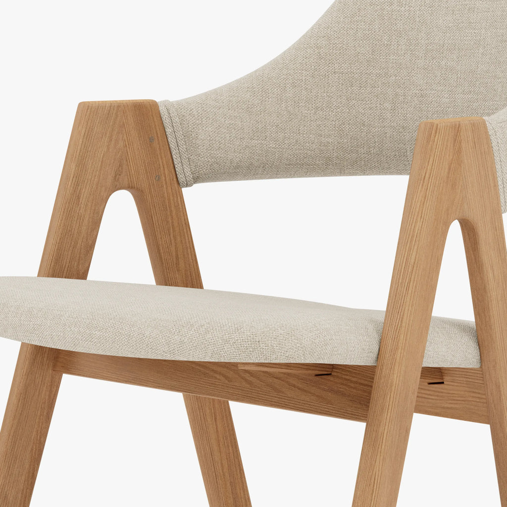 Nestor Dining Chair Oatmeal Beige Fabric Solid American Oak