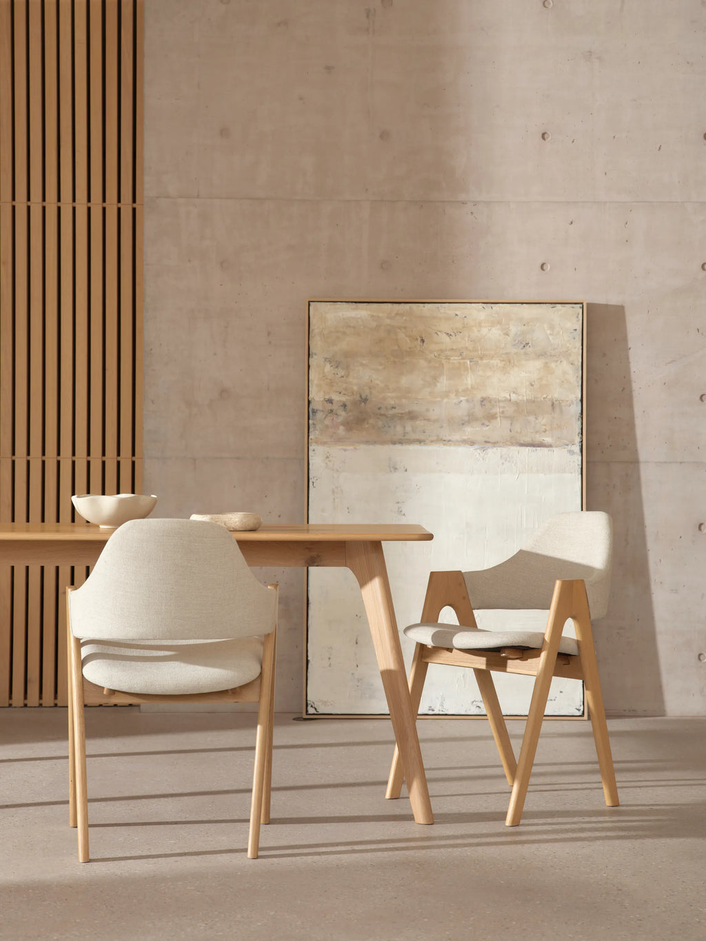 Nestor Dining Chair Oatmeal Beige Fabric Solid American Oak