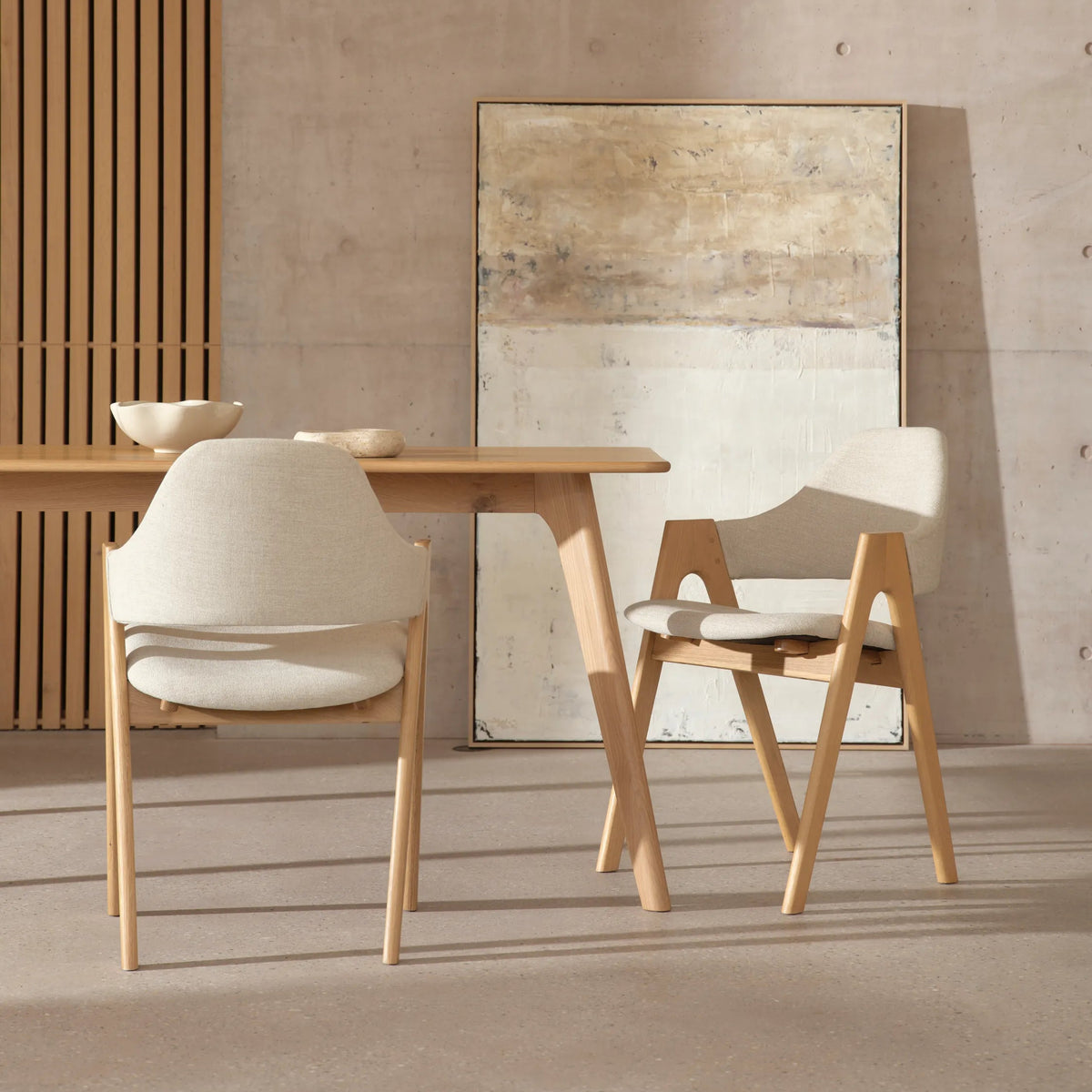 Nestor Dining Chair Oatmeal Beige Fabric Solid American Oak