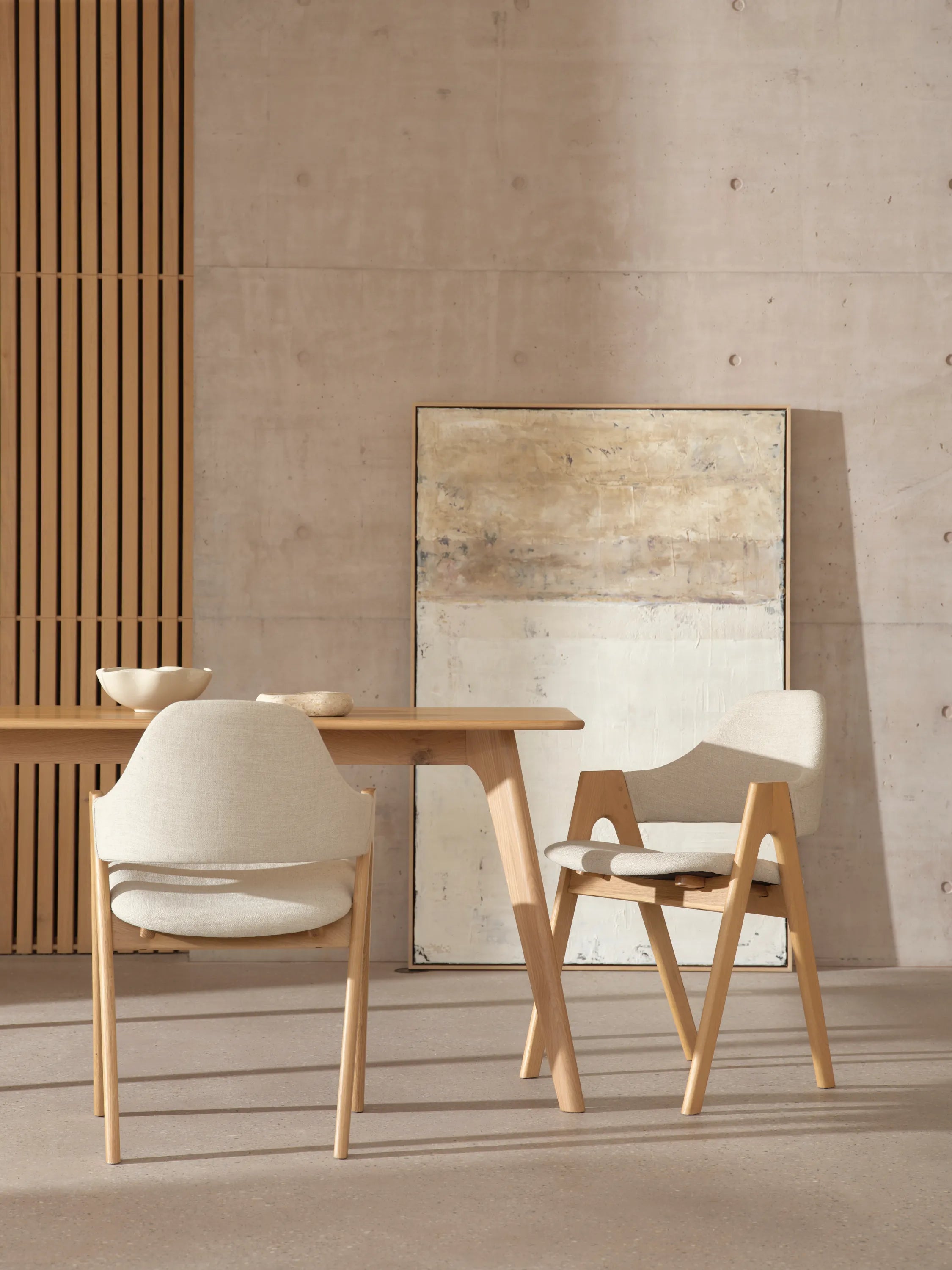 Nestor Dining Chair Oatmeal Beige Fabric Solid American Oak