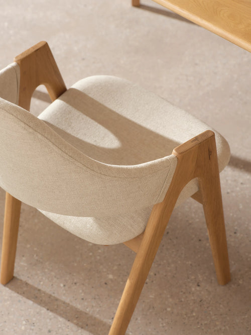Nestor Dining Chair Oatmeal Beige Fabric Solid American Oak