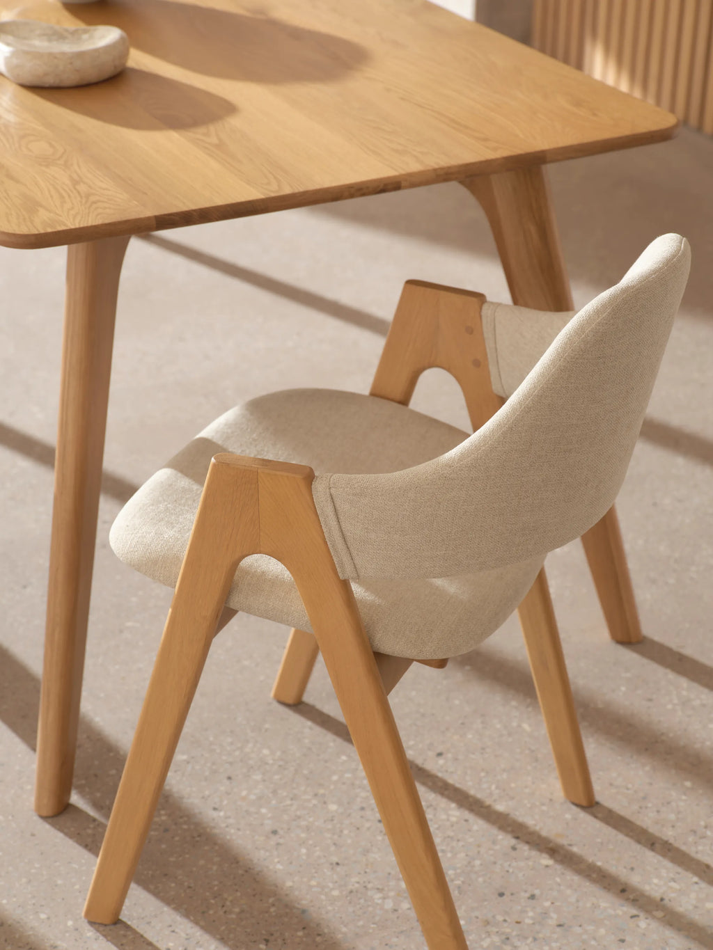 Nestor Dining Chair Oatmeal Beige Fabric Solid American Oak