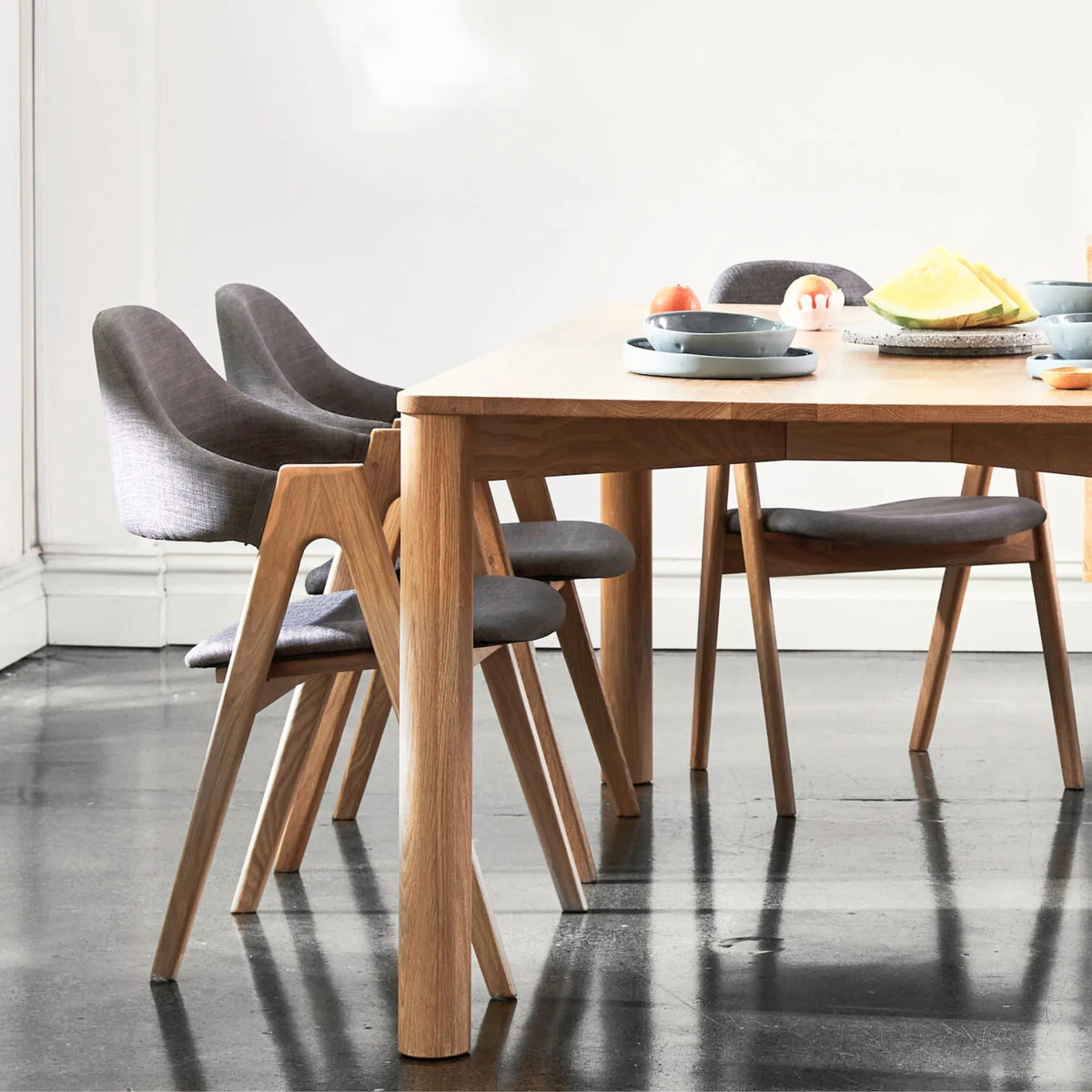 Nestor Dining Chair Pewter Grey Fabric Solid American Oak