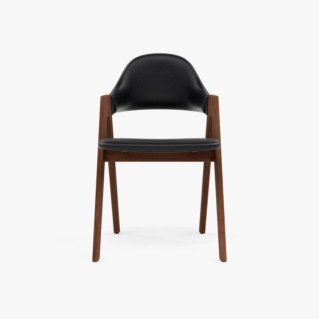 Nestor Dining Chair Black Leather Solid American Walnut