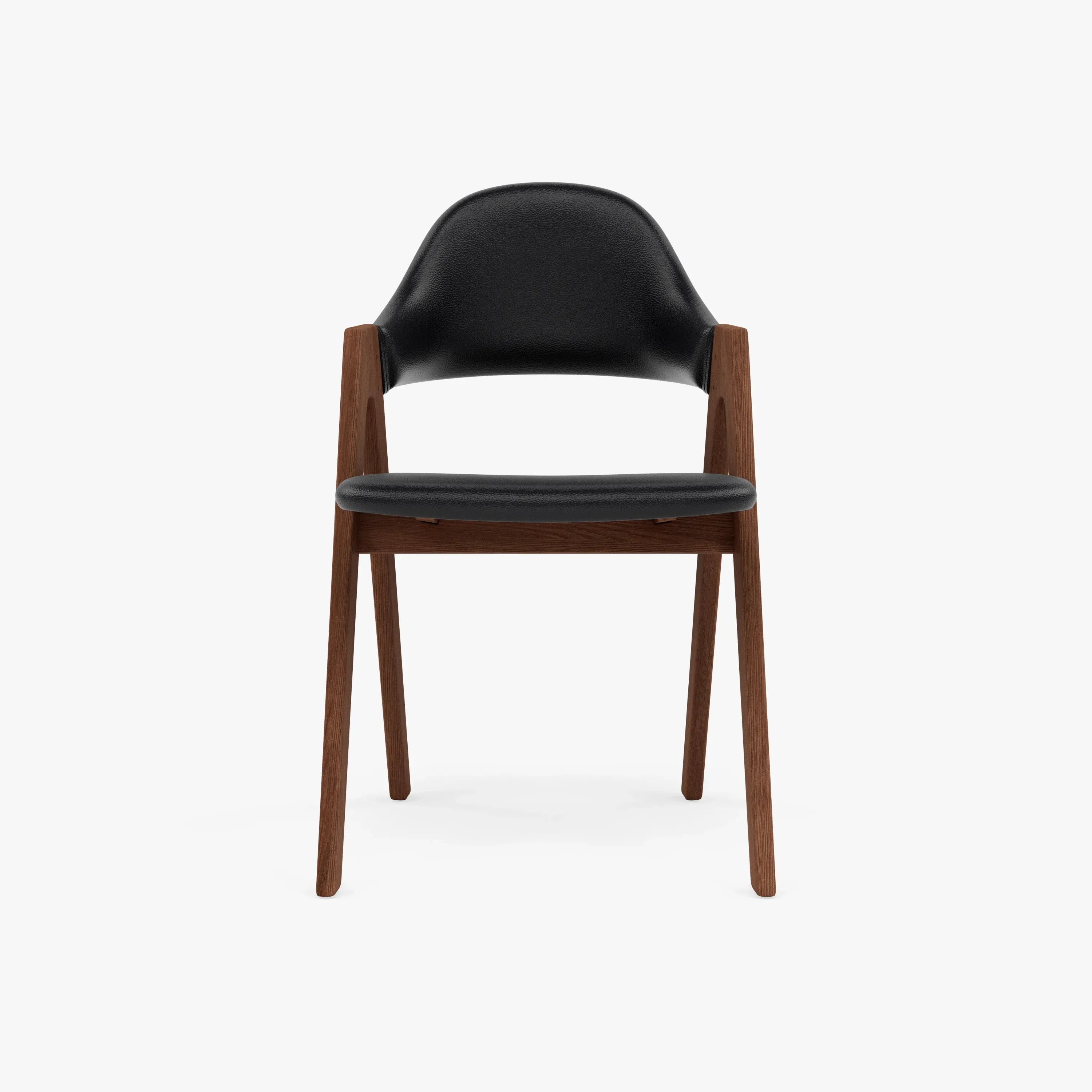Nestor Dining Chair Black Leather Solid American Walnut