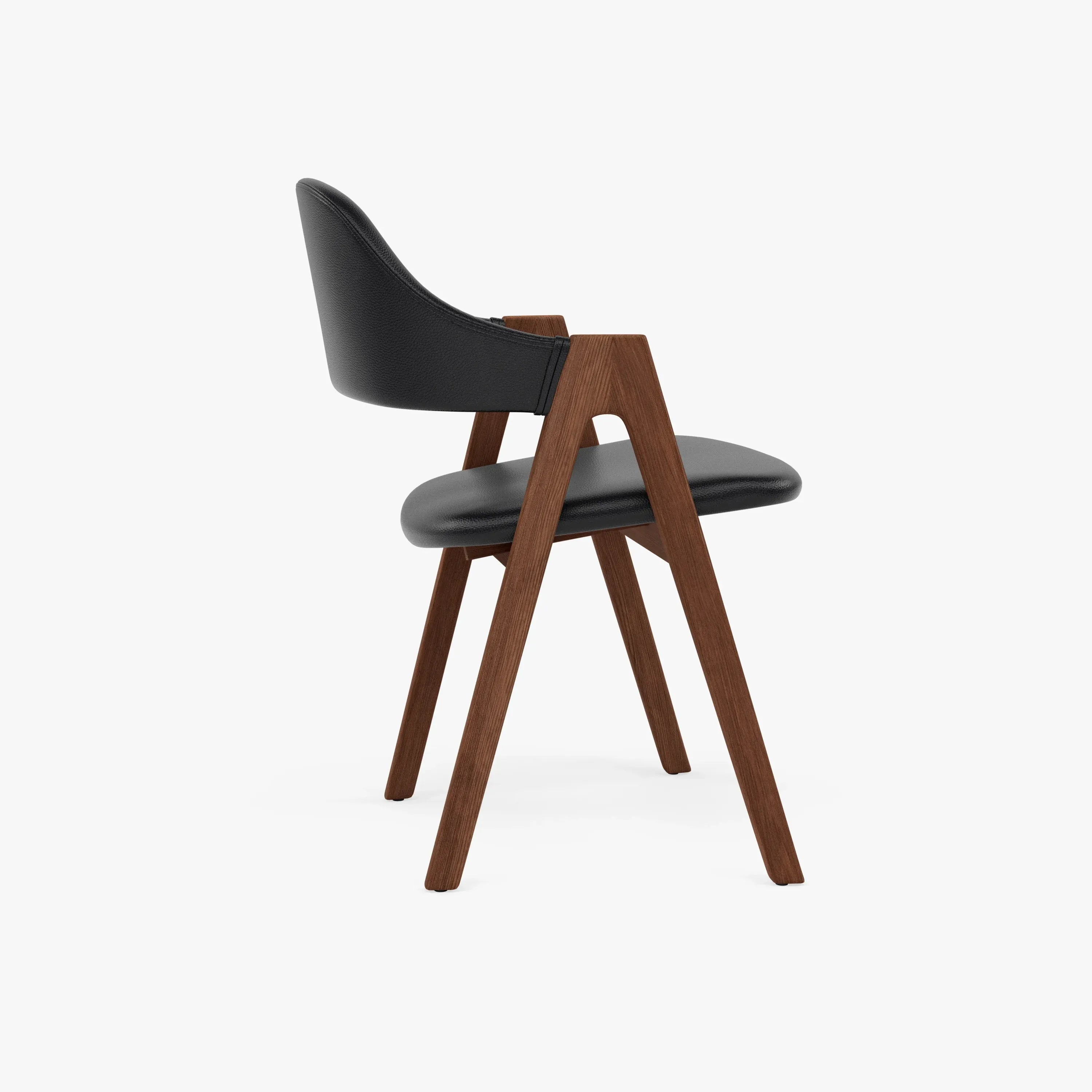 Nestor Dining Chair Black Leather Solid American Walnut