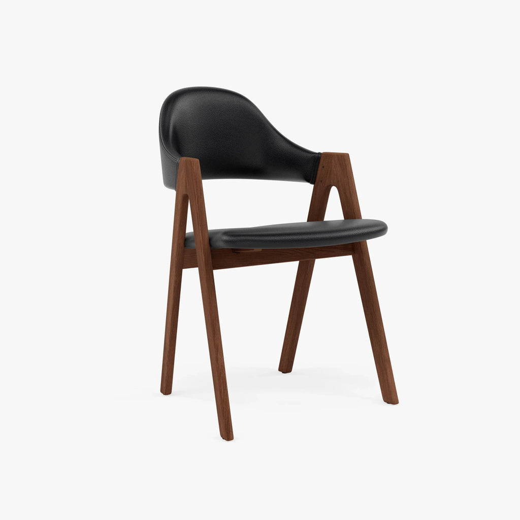 Nestor Dining Chair Black Leather Solid American Walnut