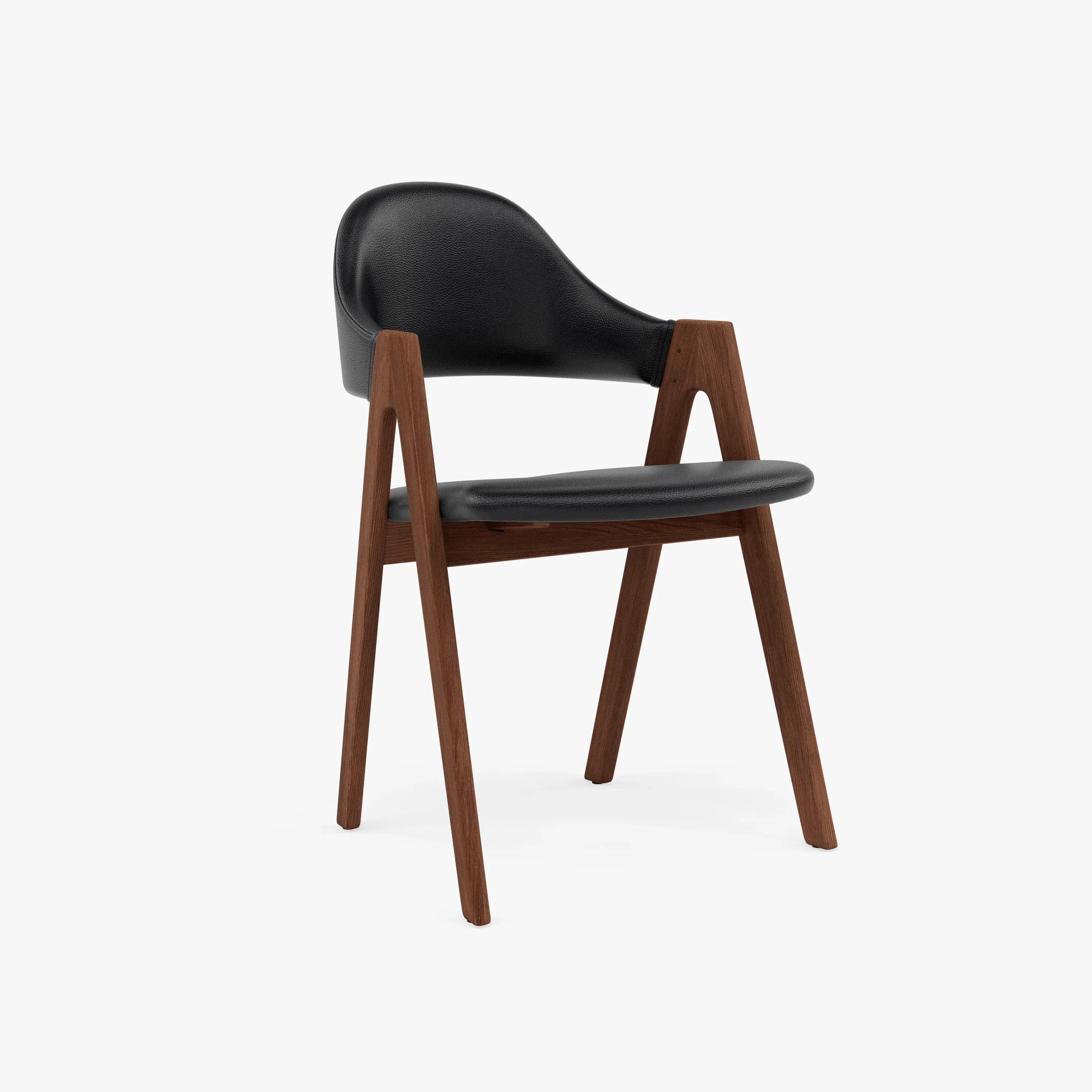 Nestor Dining Chair Black Leather Solid American Walnut
