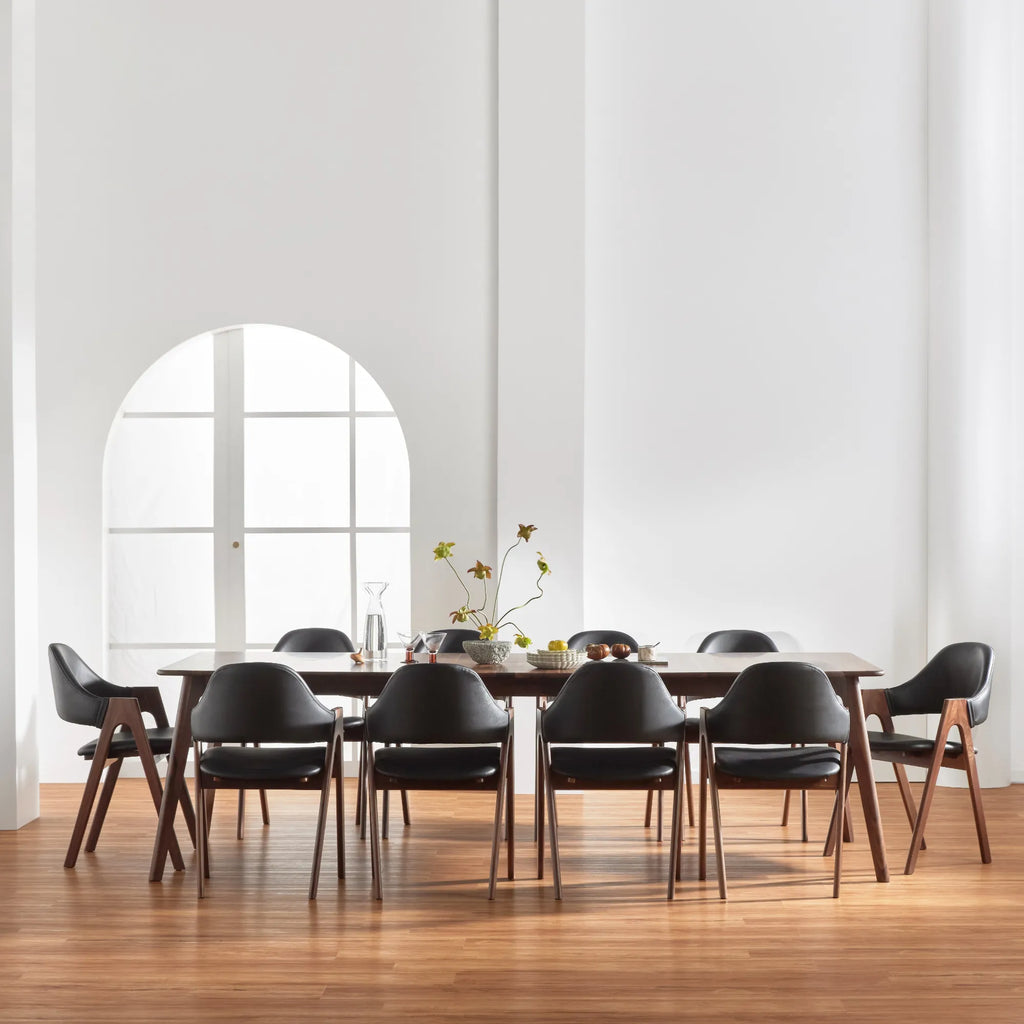 Nestor Dining Chair Black Leather Solid American Walnut