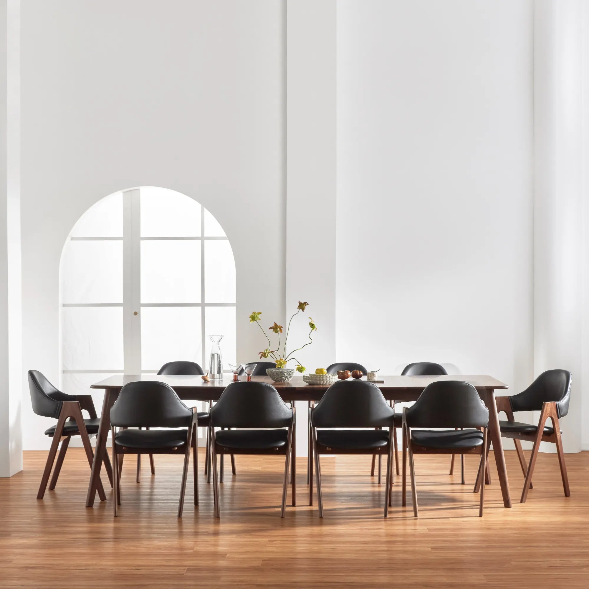 Nestor Dining Chair Black Leather Solid American Walnut