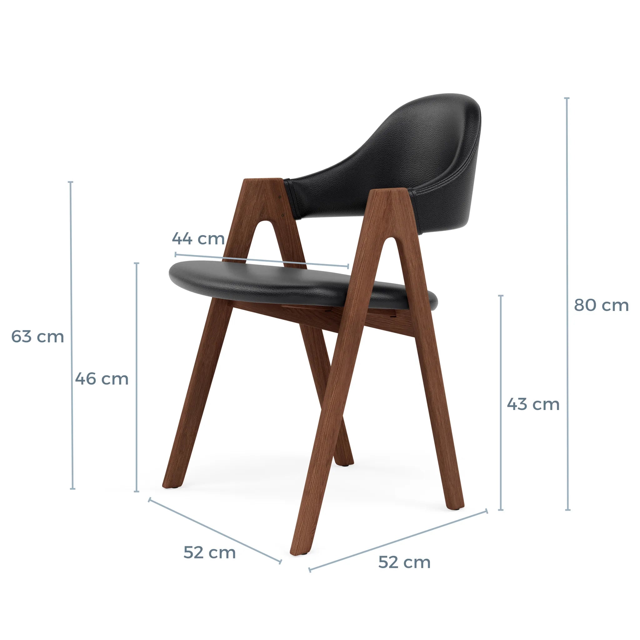 Nestor Dining Chair Black Leather Solid American Walnut