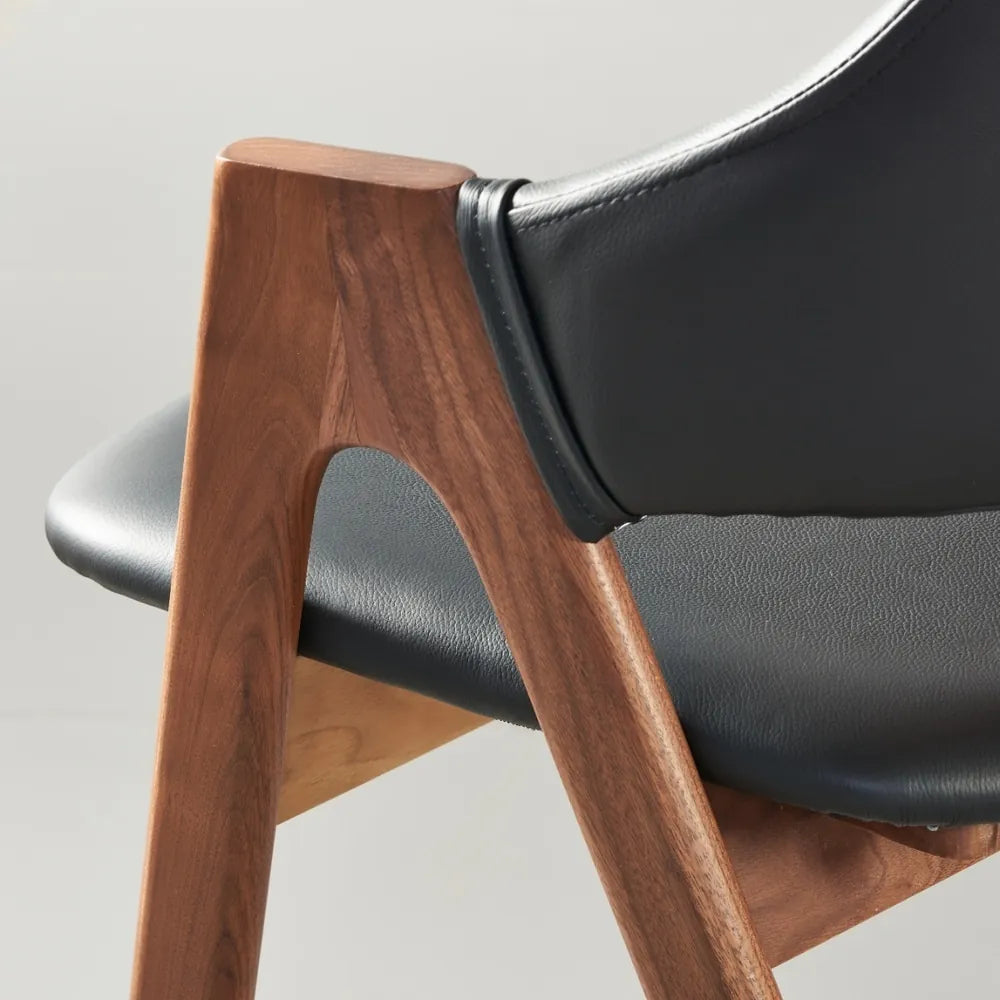 Nestor Dining Chair Black Leather Solid American Walnut