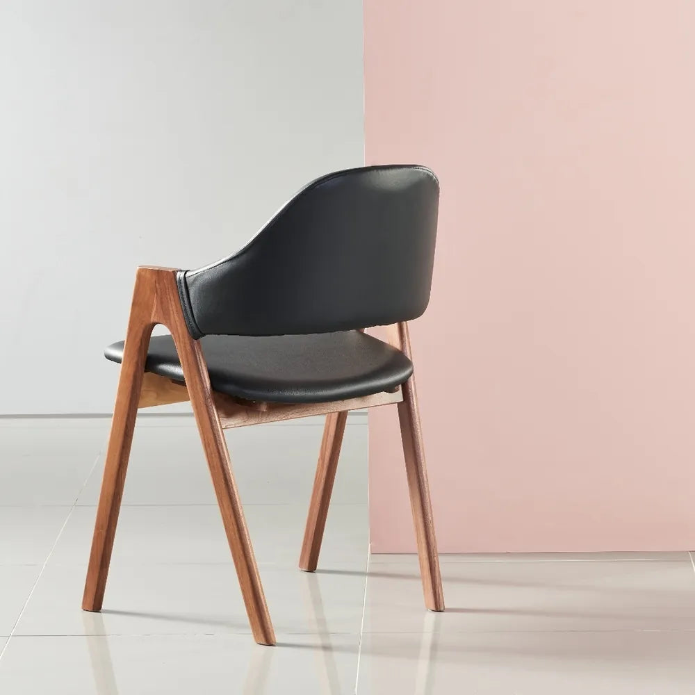 Nestor Dining Chair Black Leather Solid American Walnut