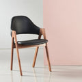 Nestor Dining Chair Black Leather Solid American Walnut