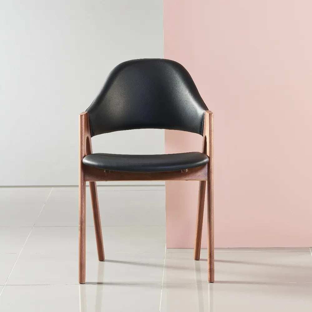 Nestor Dining Chair Black Leather Solid American Walnut