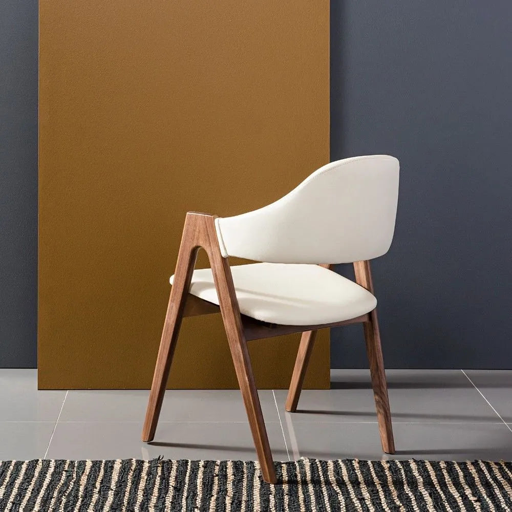 Nestor Dining Chair Cream Leather Solid American Walnut