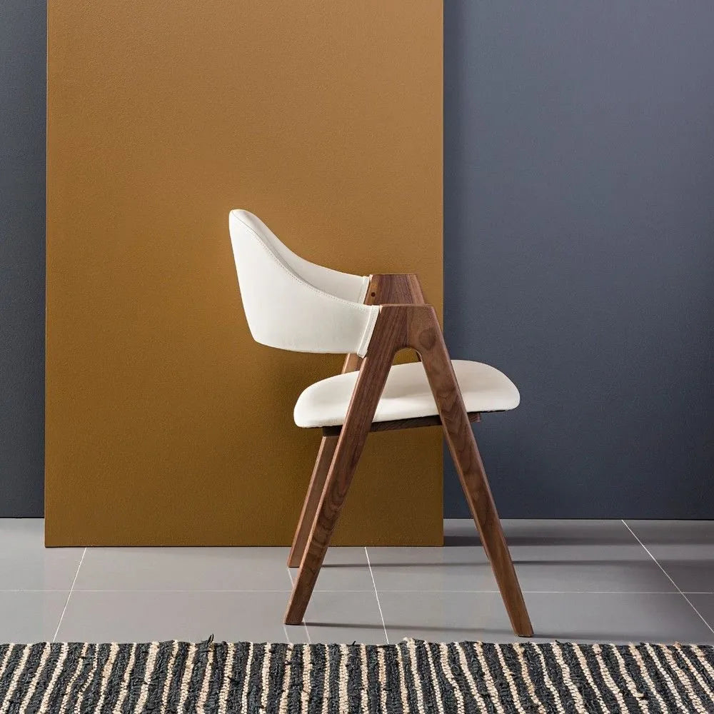 Nestor Dining Chair Cream Leather Solid American Walnut