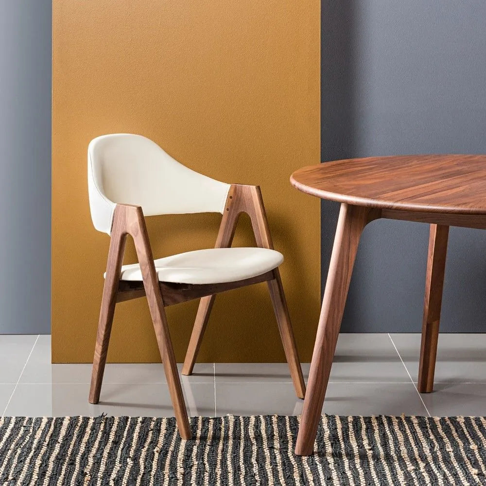 Nestor Dining Chair Cream Leather Solid American Walnut