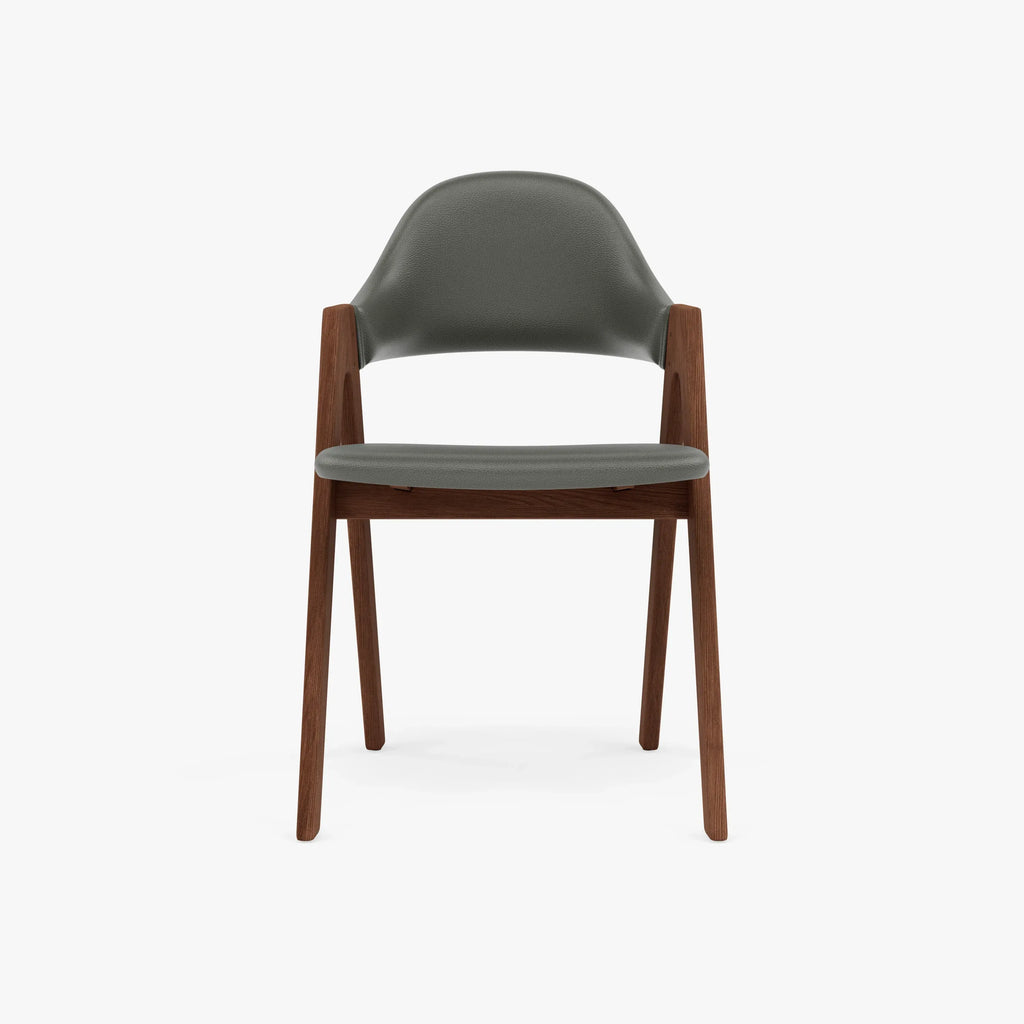 Nestor Dining Chair Grey Leather Solid American Walnut